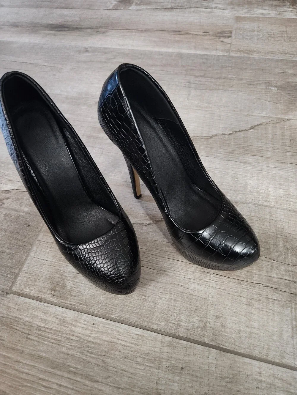 New Black Crocodile Print Stiletto Heels Platform Pumps US 9 / EUR 42